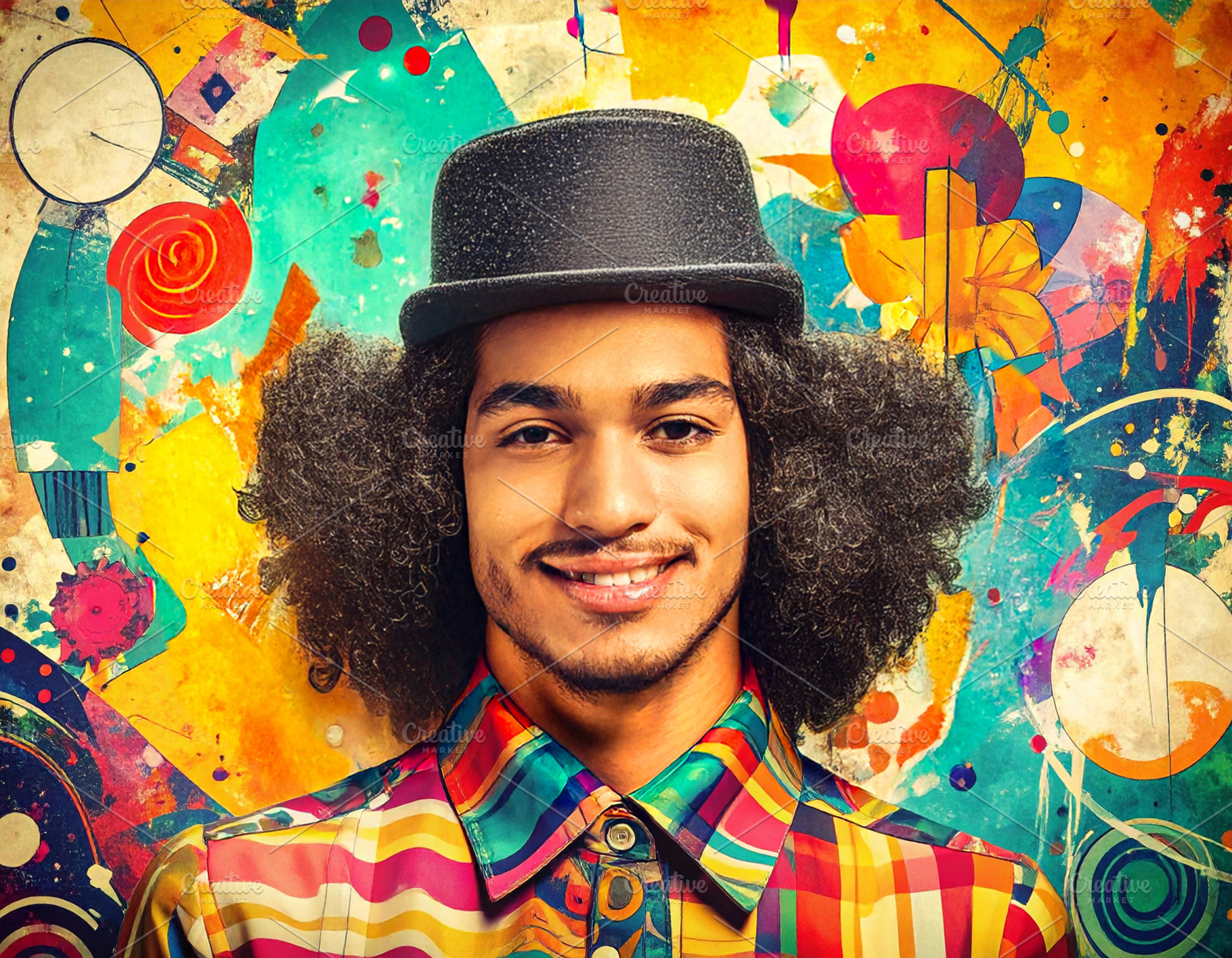 Retro style man portrait with collage and colorful doodles, an Arts & Entertainment Photo by DanFLCreativo