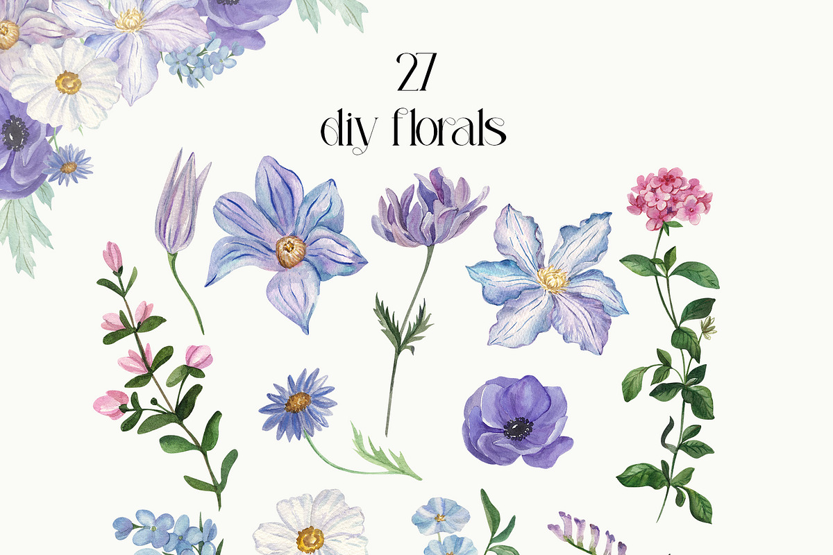 Dusk Blue Watercolor Florals, a Decorative Illustration by Catch the Dream Art (Photo 8 of 12)
