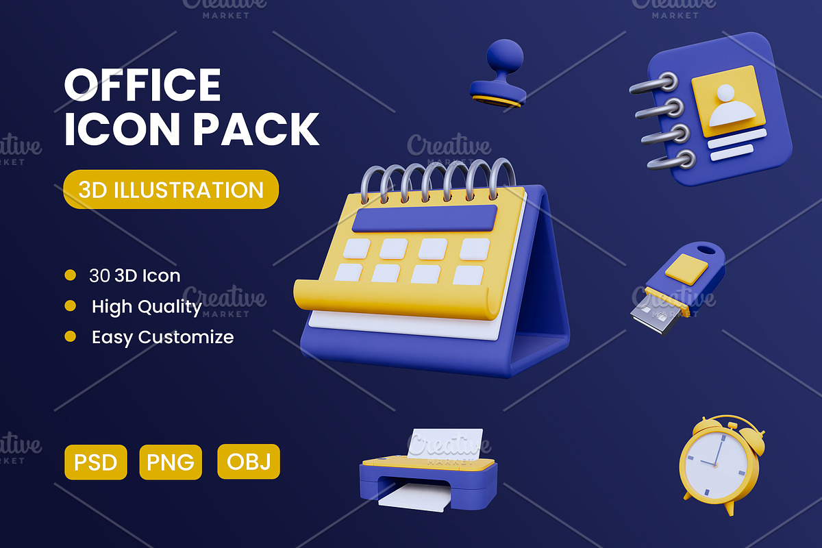 Office Tools 3D Icons Pack, an Object 3D Model by deviapuspitasari2 (Photo 1 of 3)
