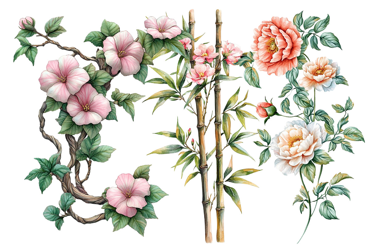 Chinoiserie Floral Clipart, an Illustration by Designworld (Photo 6 of 7)