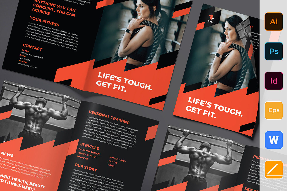 Gym Training Brochure Bifold, a Brochure Template by TemplatesNow!
