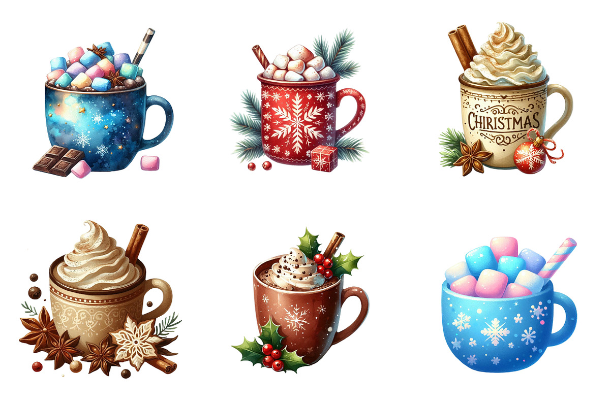 Watercolor Christmas Drinks Clipart, an Illustration by SinaCreation (Photo 5 of 7)