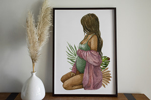 Watercolor Pregnancy Illustration