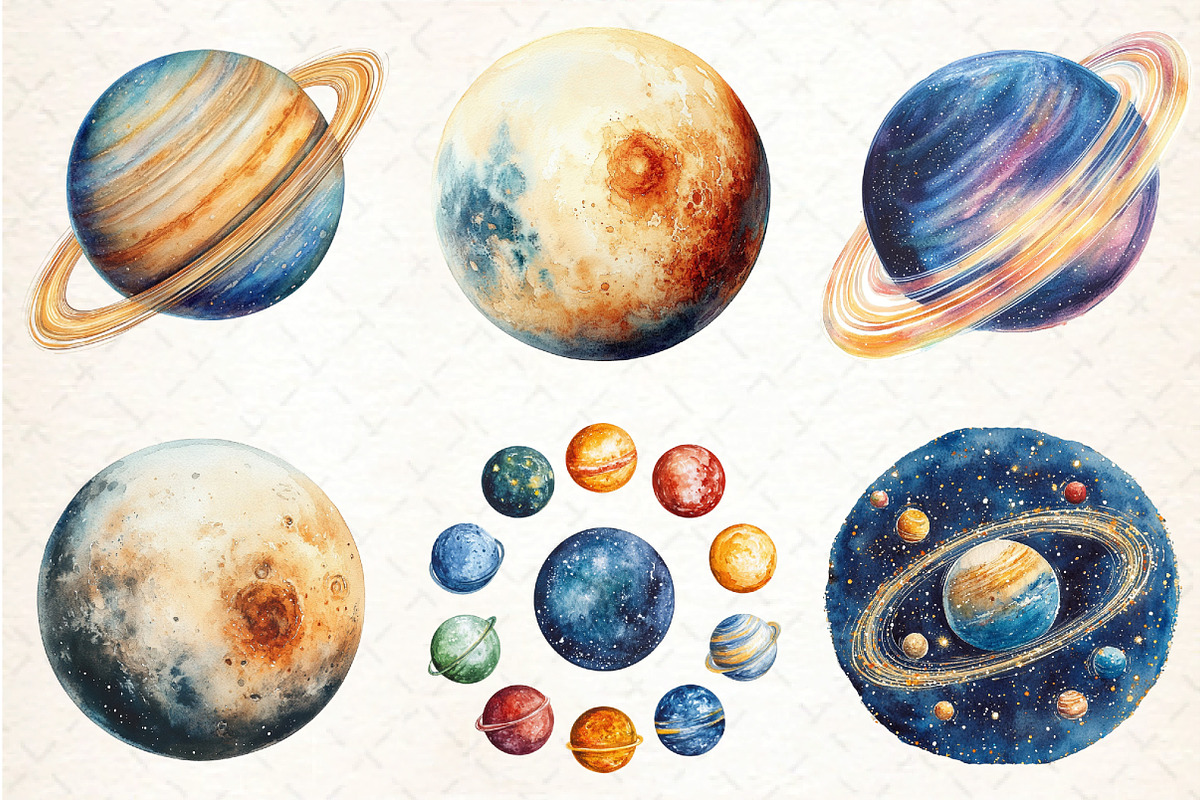Watercolor Solar System Clipart, an Illustration by DreamCafeArt (Photo 4 of 7)