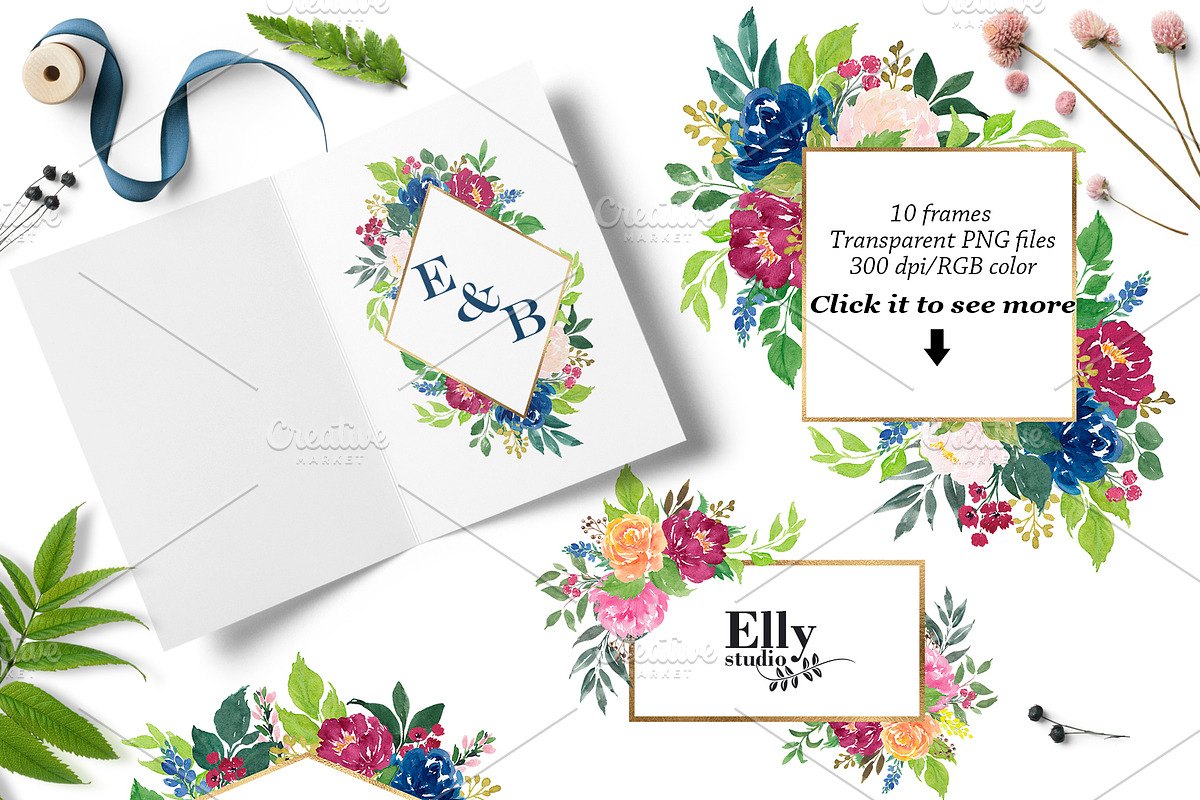 Watercolor flowers clip art, an Illustration by Elly Studio (Photo 3 of 9)