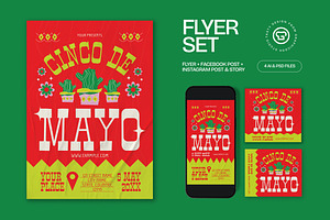 Red Quirky Cinco De Mayo Flyer Set, a Flyer Template by graphicook