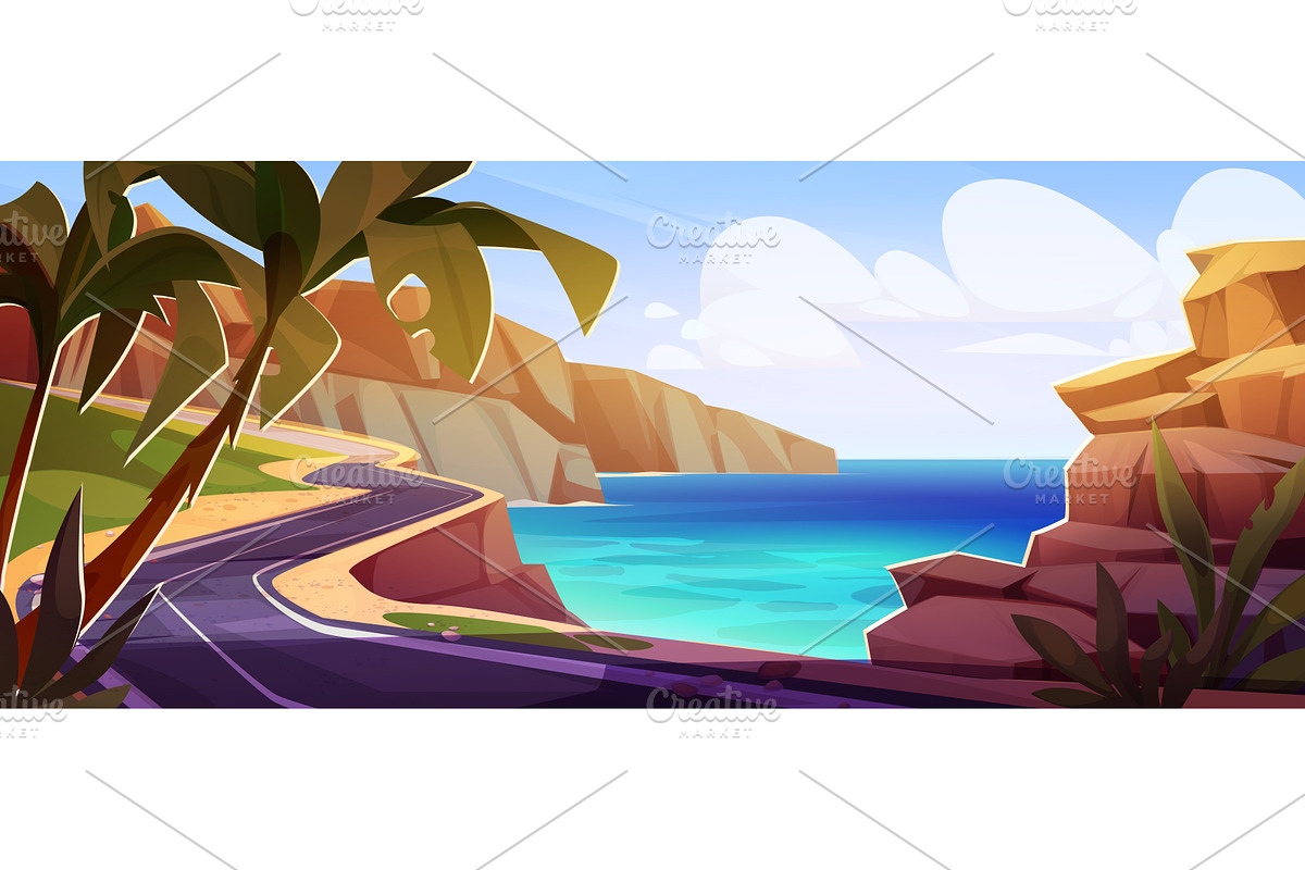 Cartoon coastal road winding along, an Illustration by art PVP - market