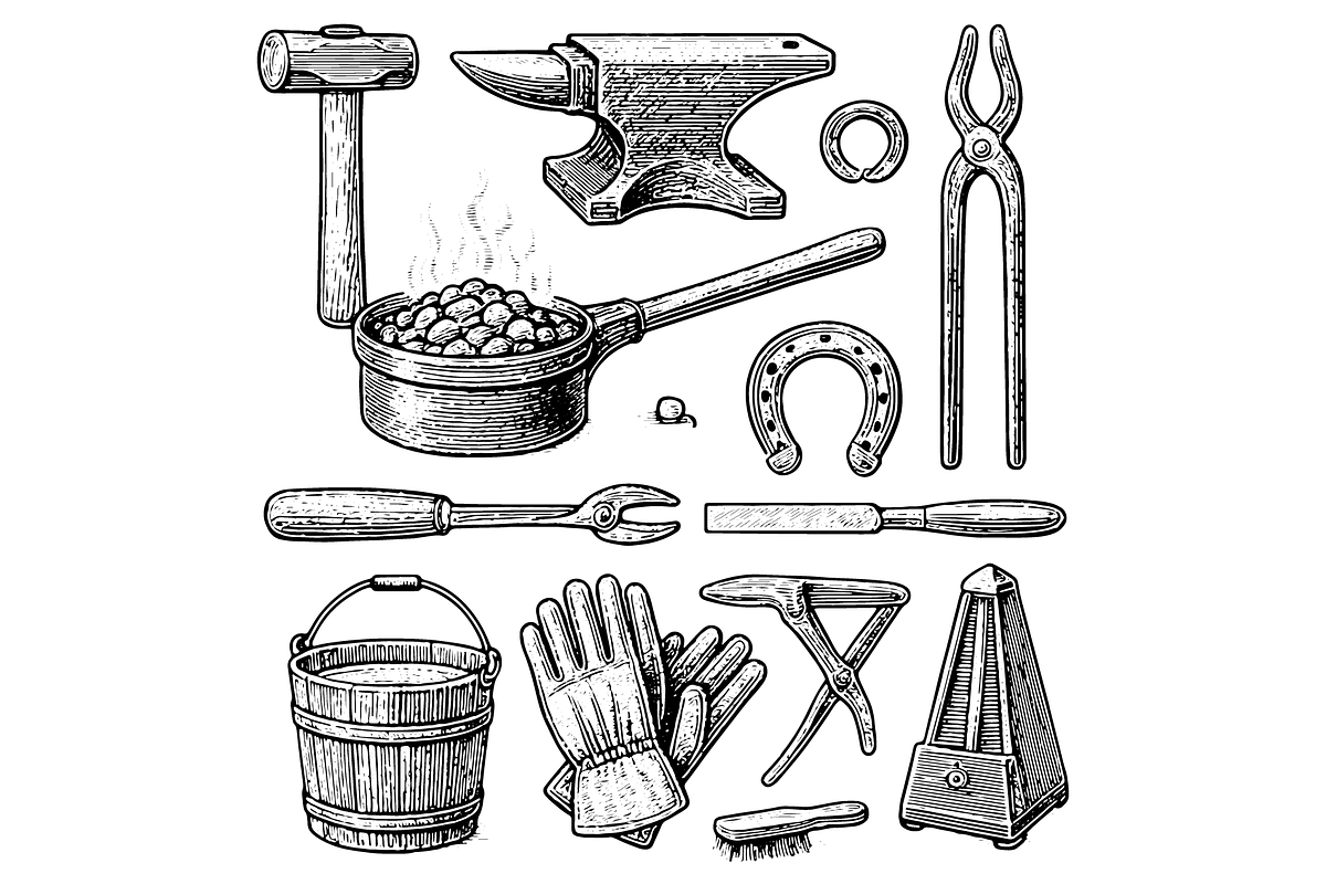 Blacksmith Tools Illustration Set, an Object Graphic by RT Studio