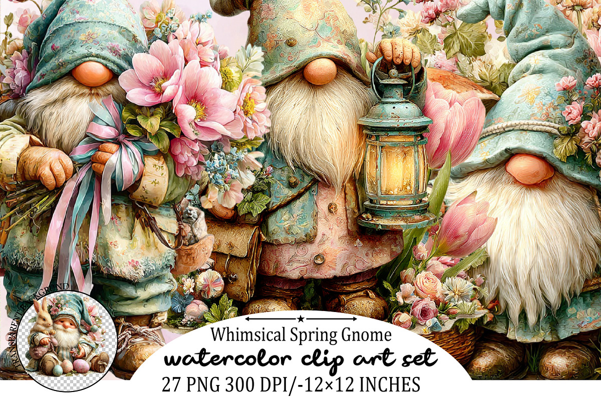 Whimsical Spring Gnome Clipart Bundl, an Illustration by SVGArt (Photo 1 of 7)