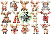 Kawaii Christmas Moose Clipart, an Illustration by Pixels.Craft (Thumbnail 1 of 7)