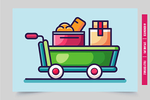 Cartoon handcart with box bread, an Illustration by Tanuart