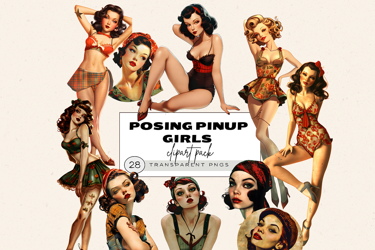 POSING PIN UP GIRLS CLIPART PACK, a Person Illustration by Daring Digies (Photo 2 of 8)