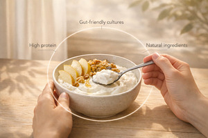 Icelandic dairy yogurt in bowl with, a Photo by Dvoevnore photos