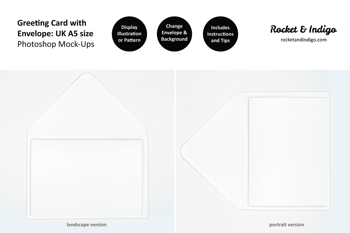 UK A5 Card + Envelope PS Mockup, a Merchandise Mockup by Rocket & Indigo (Photo 3 of 7)