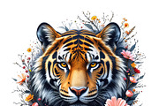 Tiger's head and colorful flowers., an Animal Illustration by yod67 (Thumbnail 1 of 9)