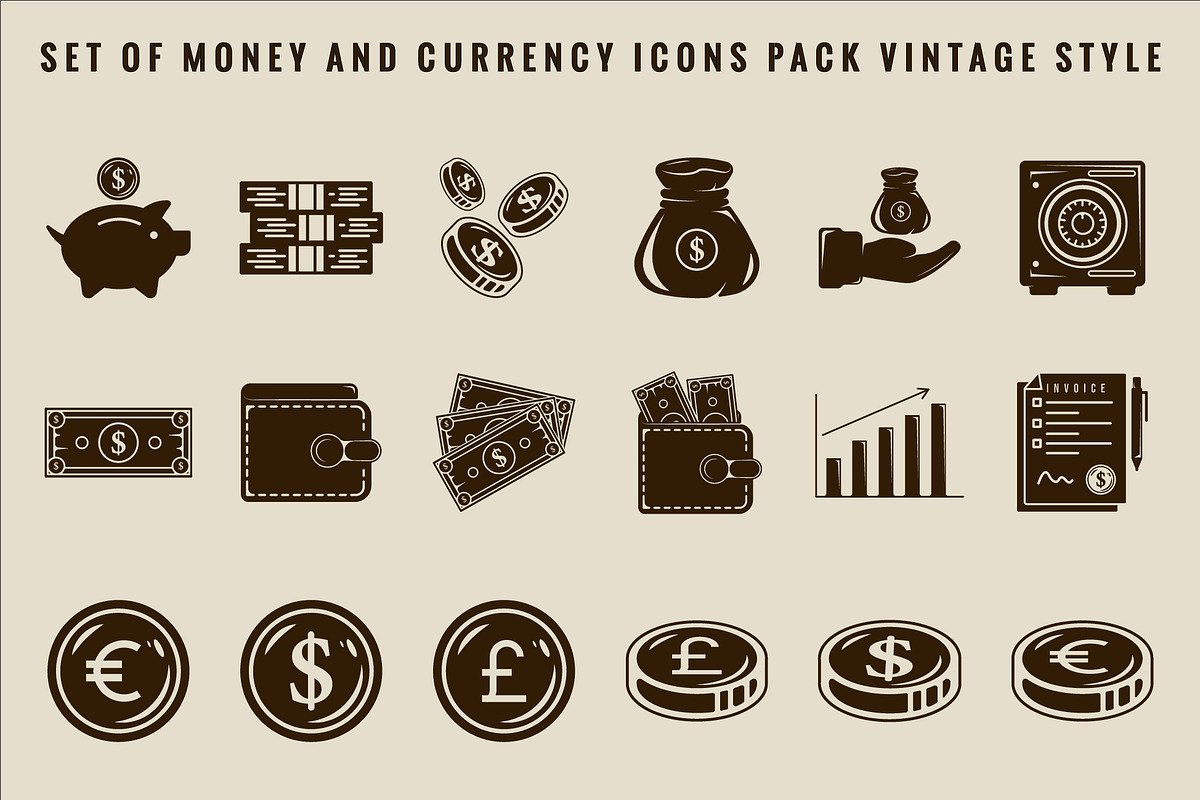 set of isolated money and currency, a Solid Icon by zyxroun shop