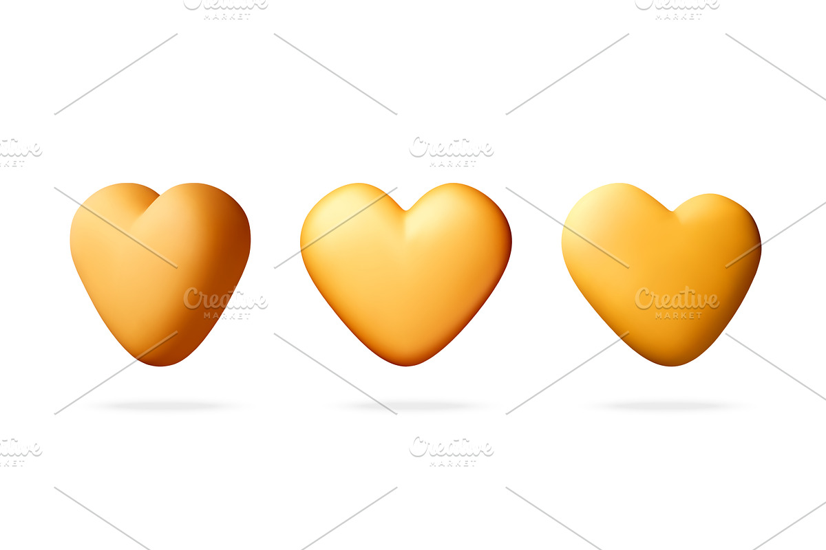 Three isolated yellow 3d hearts, an Object Illustration by Abscent