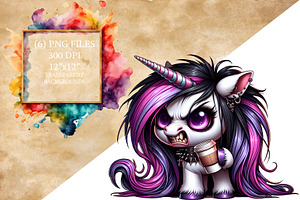 Angry Goth Unicorn Clipart Set