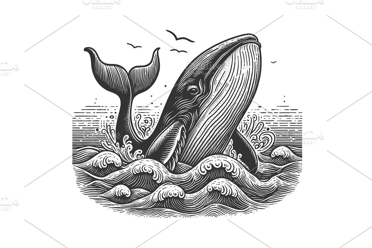 whale breaching illustration with, an Animal Illustration by AlexArt