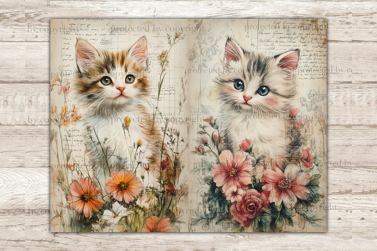 Cute Kitten Junk Journal Pages, an Animal Illustration by GlamArtZhanna (Photo 5 of 9)