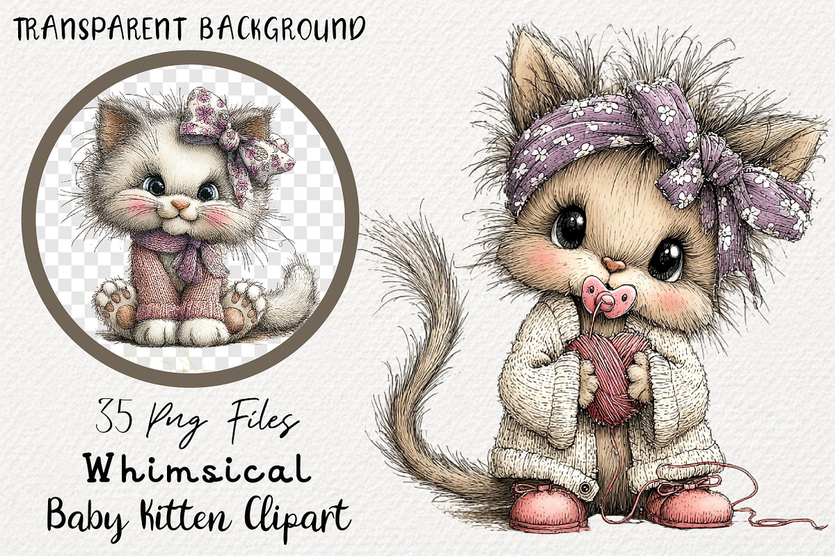 Whimsical Baby Kitten Clipart Bundle, a Transportation Illustration by Digital Artistic99 (Photo 1 of 7)