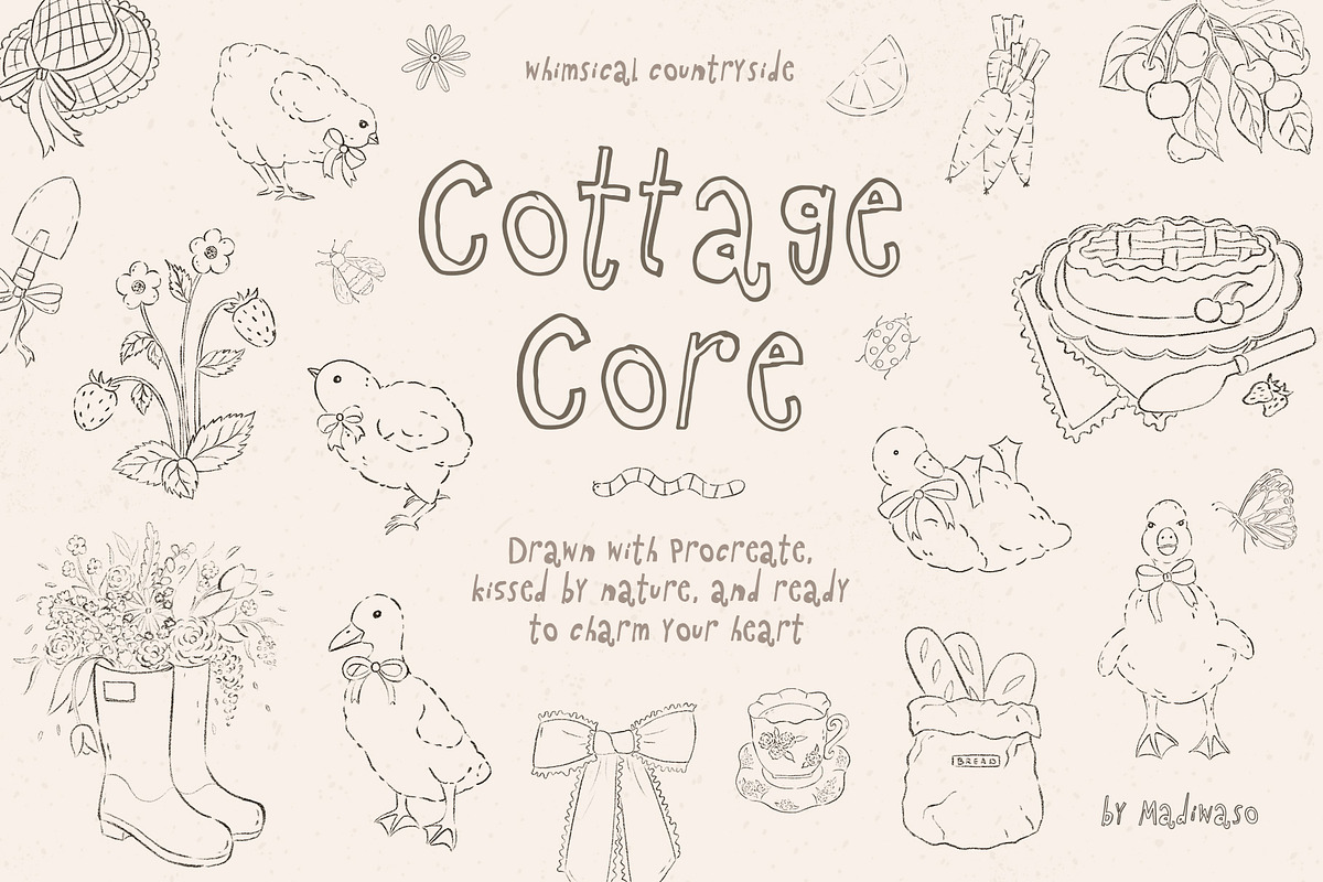 Cottagecore - handdrawn line art set, a Decorative Illustration by Madiwaso (Photo 1 of 9)