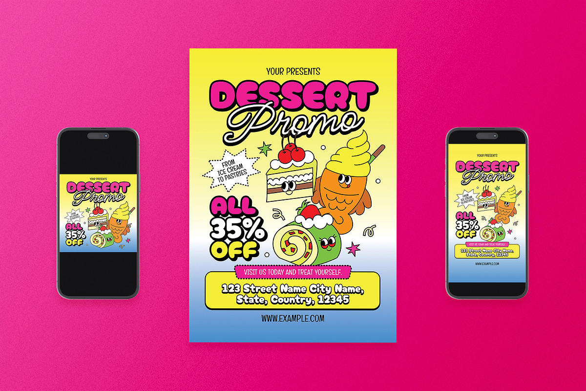 Retro Dessert Promo Flyer Set, a Flyer Template by Aiyari Graphic (Photo 1 of 3)