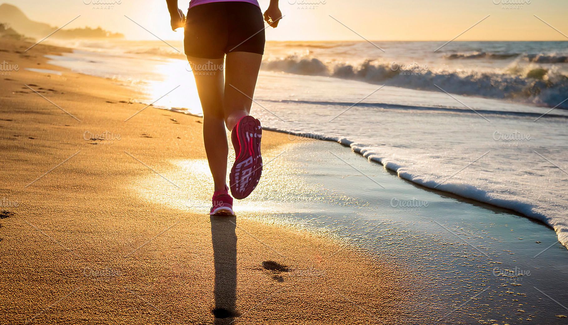 Detail of woman's feet running on the beach at sunset, a Sports & Recreation Photo by Davizro's Market