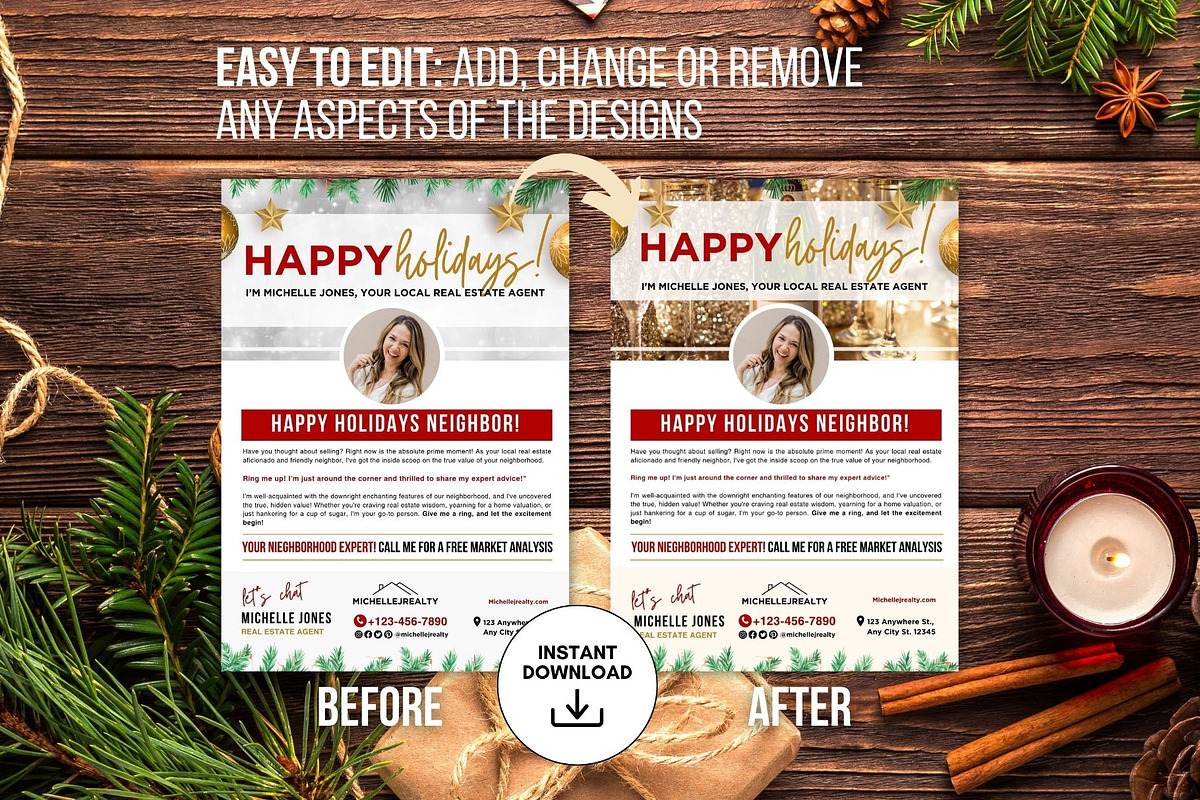 Real Estate Happy Holidays Neighbor, a Flyer Template by CreativeVinesStore (Photo 4 of 5)