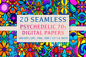 20 Seamless Psychedelic 1970s Set