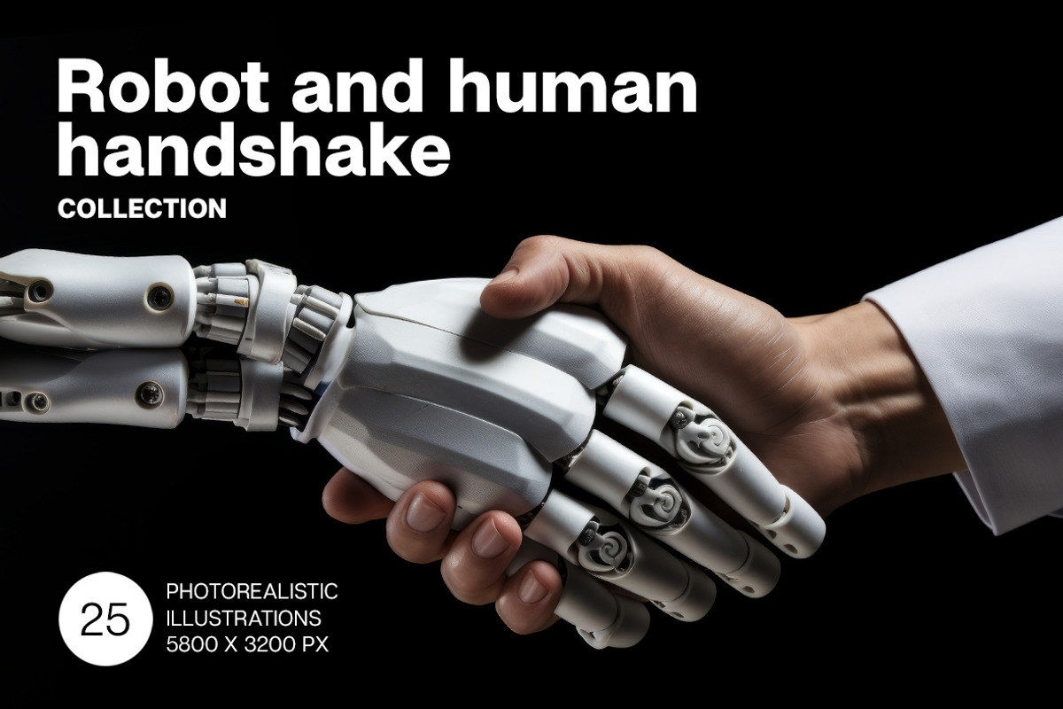 Robot and human handshake. 25 images, a Technology Illustration by Handmadefont (Photo 1 of 10)