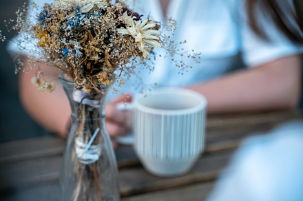 Glass vase with dried flowers