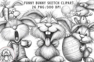 Funny Bunny Sketch Clipart, an Illustration by Libby Wishes