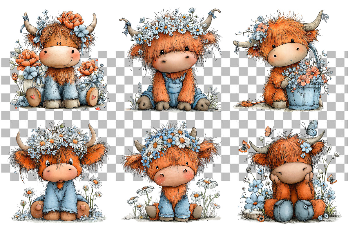 Whimsical Highland Cow Clipart, a Seasonal Illustration by Daily.Designs (Photo 3 of 3)