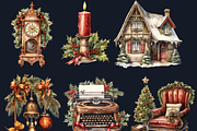 Watercolor Antique Christmas Clipart, a Seasonal Illustration by GiraffeCreative (Thumbnail 4 of 9)