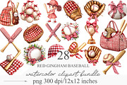 Red Gingham Baseball Clipart, a Sport Illustration by Designking (Thumbnail 1 of 5)