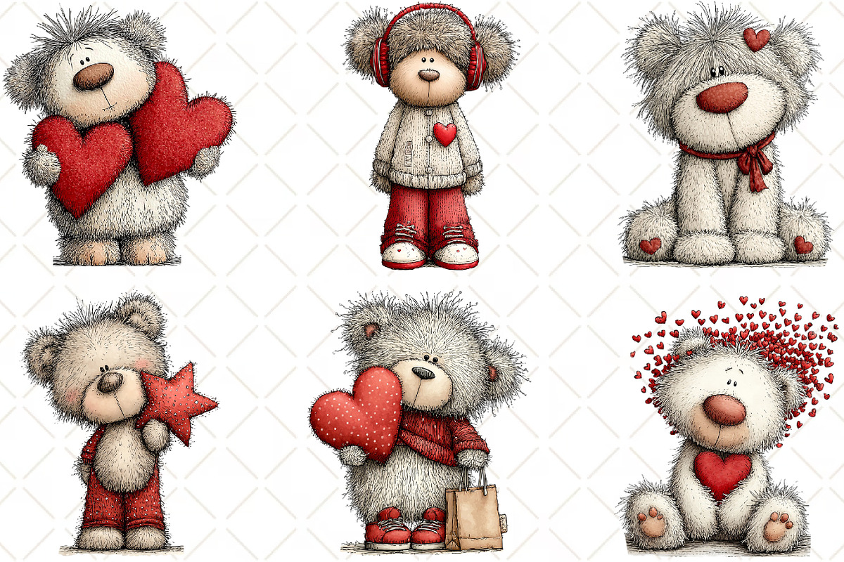 Whimsical Valentine Teddy Clipart, an Illustration by Black Bird Studio (Photo 4 of 6)