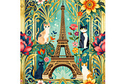 Eiffel Towel and Cats Background, an Animal Illustration by Sharon Schwalbe (Thumbnail 6 of 6)