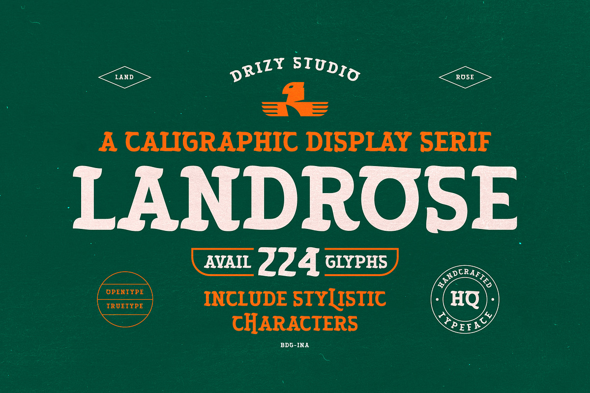 Landrose – Caligraphic Display Serif, a Serif Font by Drizy (Photo 1 of 10)
