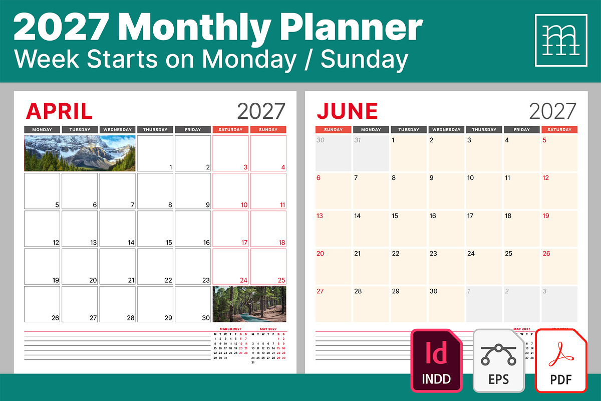 Monthly Planner 2027 (MP017-27), a Stationery Template by mikhailmorosin (Photo 1 of 7)