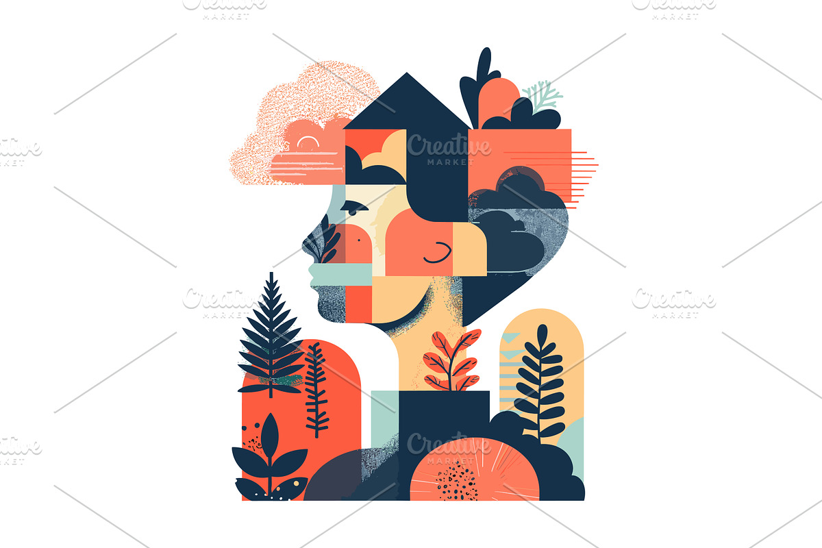 Womens face double exposure profile, an Object Illustration by Stock-Smart-Start