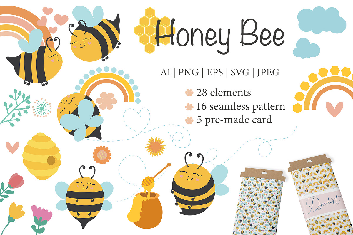 Baby Honey Bee Clipart, an Animal Illustration by DysenkaArt (Photo 1 of 6)