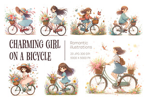 Girl on a Bicycle. Wall art., a Decorative Illustration by KENO Mascots