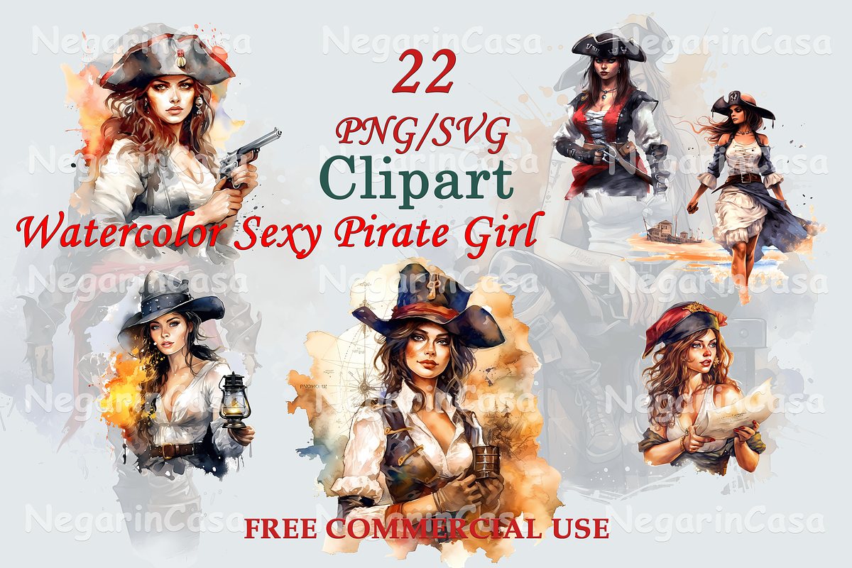 Watercolor Sexy Pirate Girl clipart, an Object Graphic by Negarin Digital Art (Photo 1 of 5)