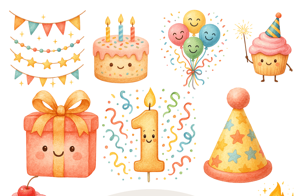 Birthday Clipart Set, a Decorative Illustration by Pati Charm Studio (Photo 1 of 8)