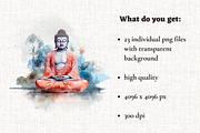 Watercolor Buddha Clipart, an Illustration by Mash Mash Stickers (Thumbnail 2 of 9)