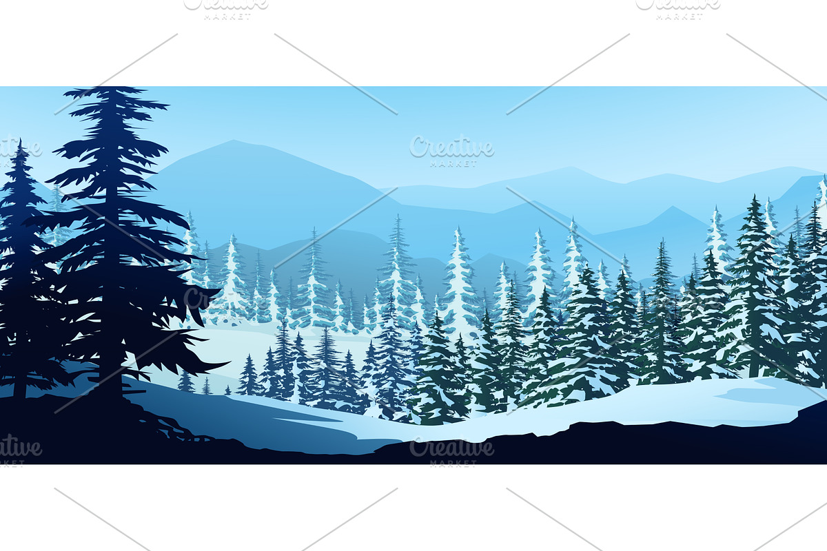 a winter forest landscape with snowy, an Illustration by IfH