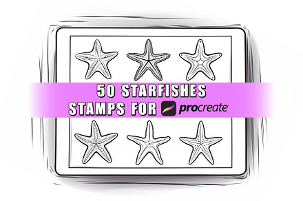 50 Starfishes Procreate Stamps Brush