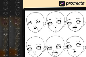 200 Procreate Chibi Head Stamps