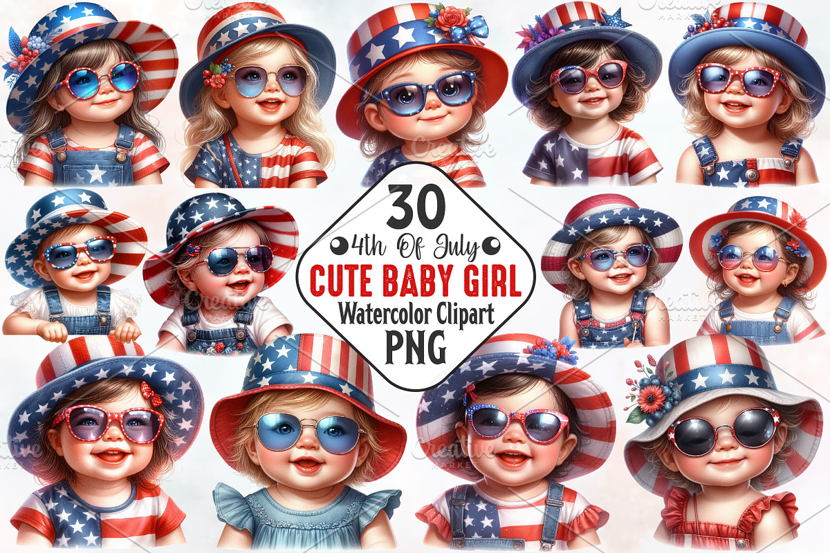 4th Of July Cute Baby Girl Clipart, a Person Illustration by RobertsArt (Photo 1 of 7)